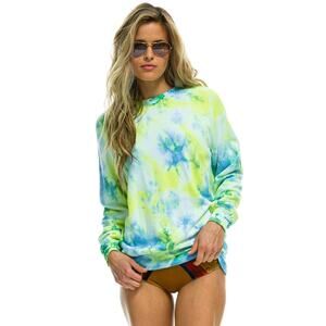 $175 Aviator Nation Hand Dyed Crewneck Tie Dye Neon Yellow Size XL